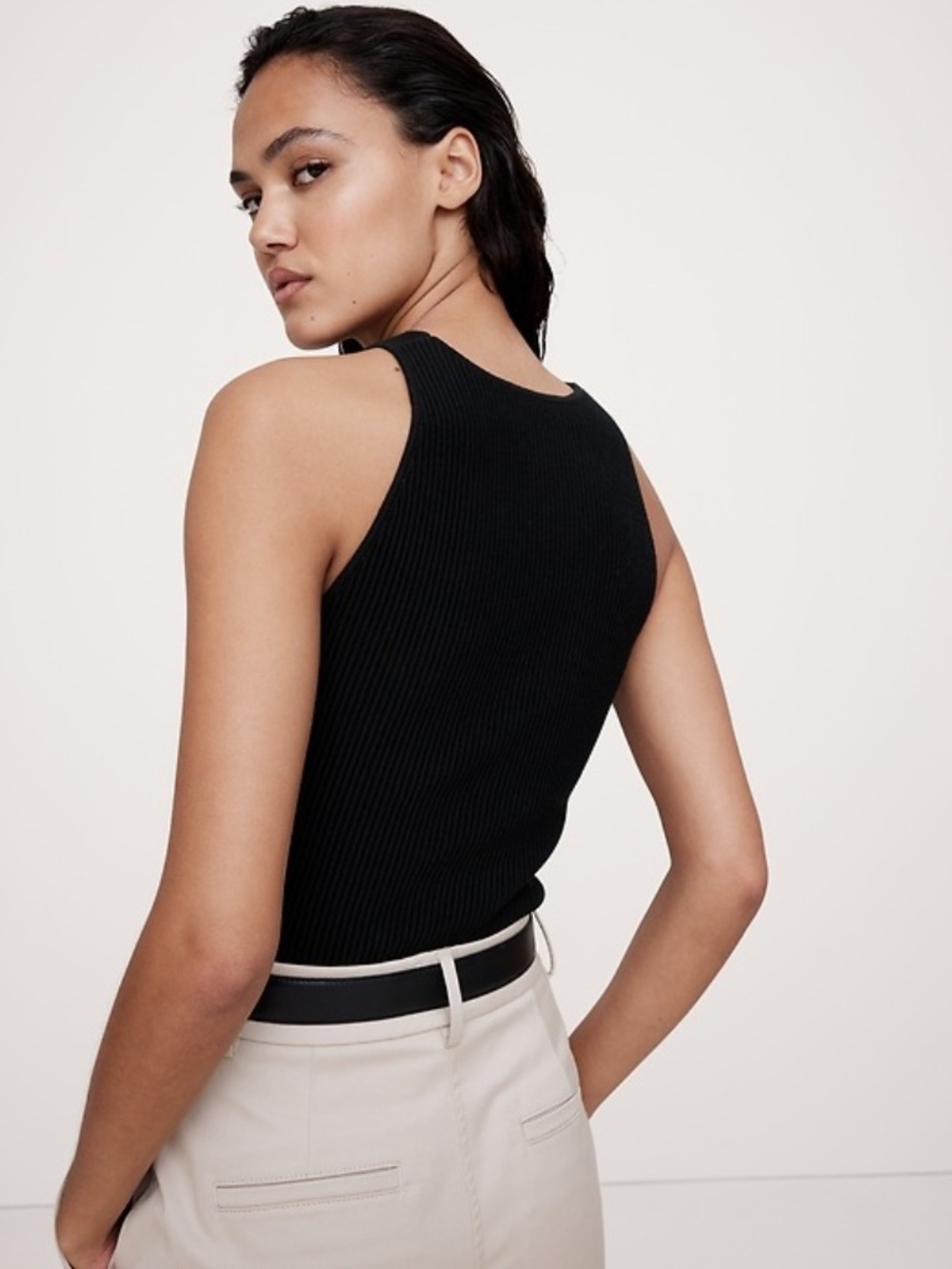 Banana Republic Sculpted Ribbed Tank Black Size S - Picture 6 of 9